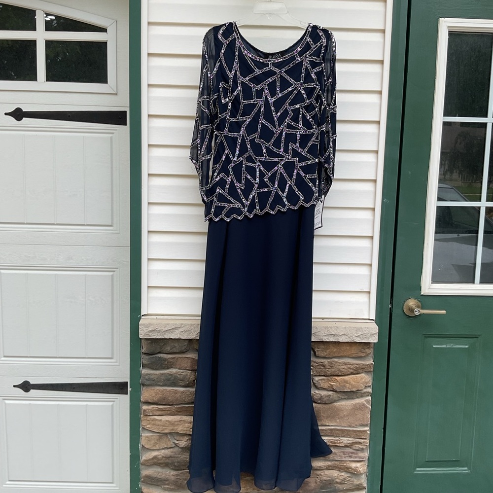 JKARA Macy’s Elegant Navy Blue & Silver Women's Dress size 6